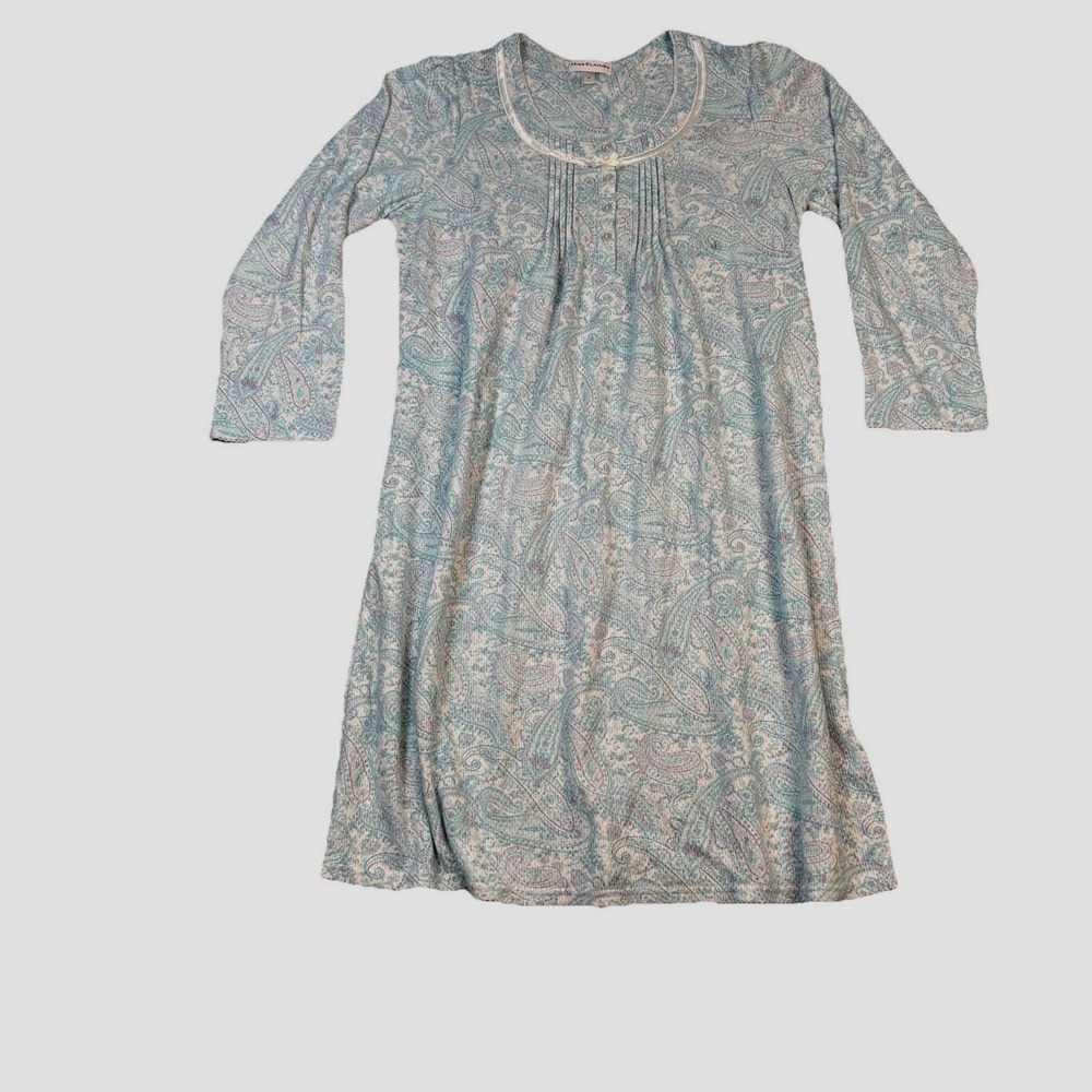 Miss Elaine Women's Nightgown M Long Sleeve Paisley Teal Lavender